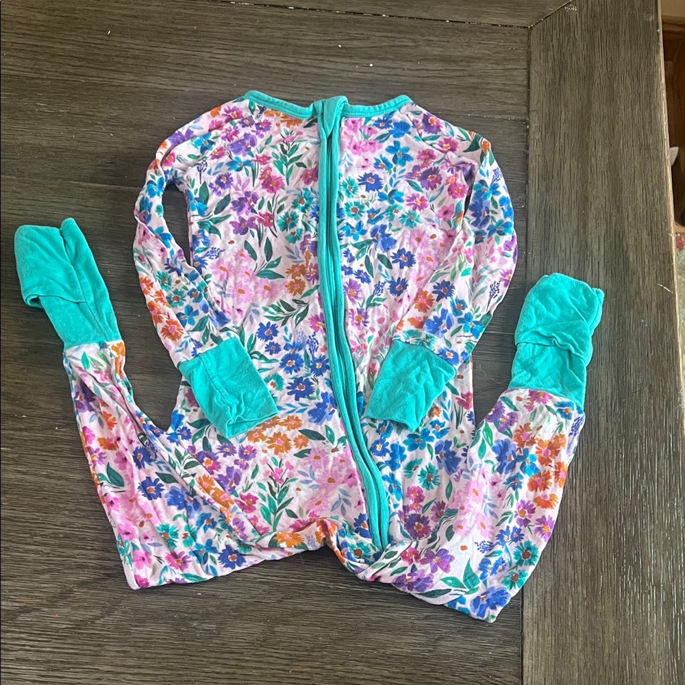 Little Sleepies Floral Baby Onesie with Teal Trim